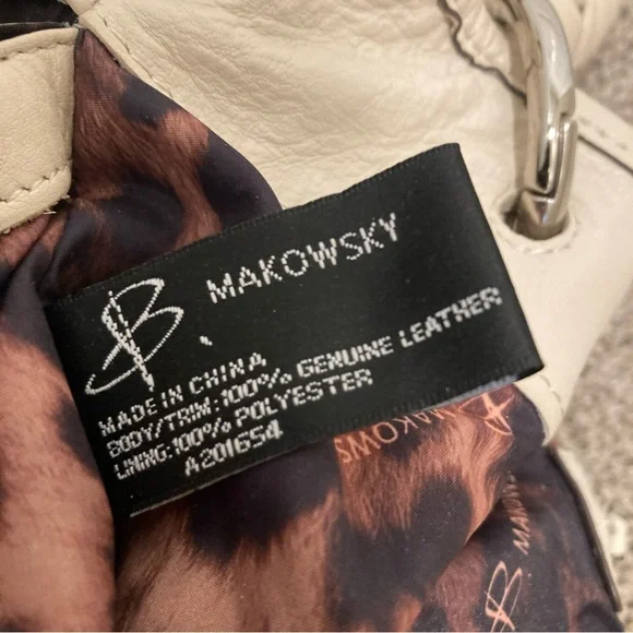 VTG B Makowsky Handbag Pebbled Leather Ivory Hobo Shoulder Bag 14x10” - Picture 7 of 8